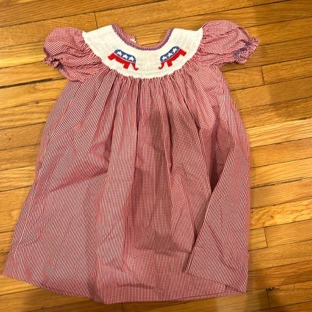 GOP elephant Republican smocked red gingham dress size 12 months